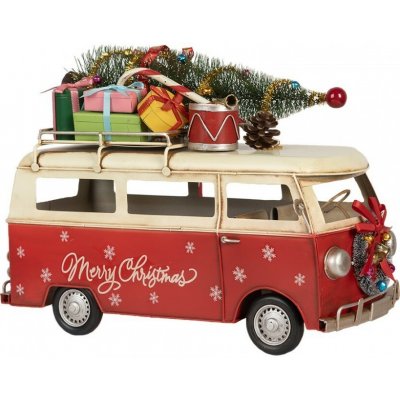 Clayre & Eef Červený retro model autobus s dárky a stromkem Christmas - 38*16*28 cm - Clayre & Eef – Hledejceny.cz