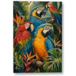 Plakát – Čtyři barevní papoušci v tropické zeleni Bez rámu Ne Bez rámu 30 × 45 cm – Hledejceny.cz