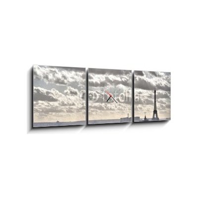 Obraz s hodinami 3D třídílný - 150 x 50 cm - Vue depuis les toits de Paris - Tour Eiffel Vůdní depuis les toits de Paris – Hledejceny.cz