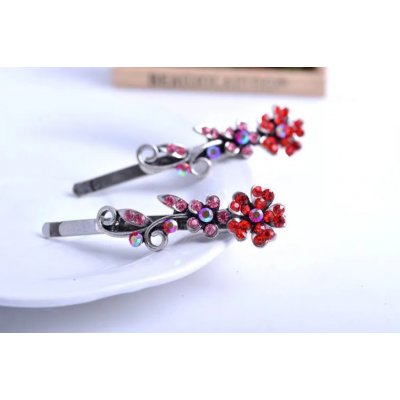 B-TOP Sada sponek do vlasů s kamínky Plant - červená/ růžová – Zboží Dáma