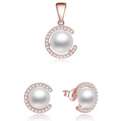 Beneto Pozlacená souprava šperků ze stříbra s pravými perlami AGSET285P-ROSE – Zboží Dáma