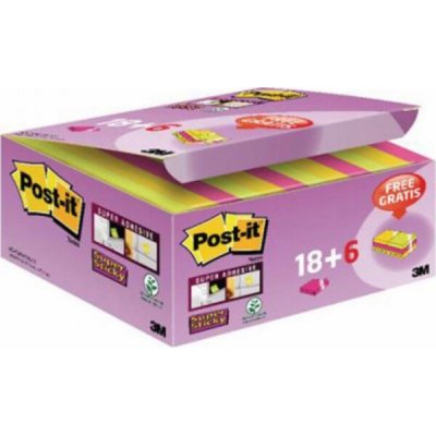 Post-it Samolepící bločky POST-IT Super Sticky (622-P24SSCOL), 47,6x47,6mm, 18+6x90 karet, mix barev, ZDARMA – Hledejceny.cz