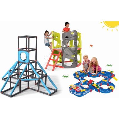 Smoby set prolézačka Multi-Activity Tower na šplhání se skluzavkou a pískoviště Vario s plachtou a vodní dráha AquaPlay 840201-15 – Zboží Dáma
