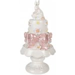 Clayre & Eef Bílo-růžová dekorace králíčci na dortu na podstavci - Ø 15*29 cm – Zboží Dáma