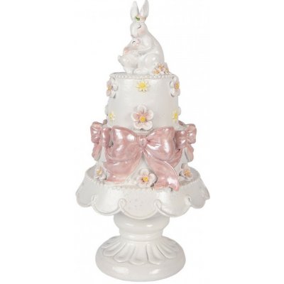 Clayre & Eef Bílo-růžová dekorace králíčci na dortu na podstavci - Ø 15*29 cm – Zboží Dáma