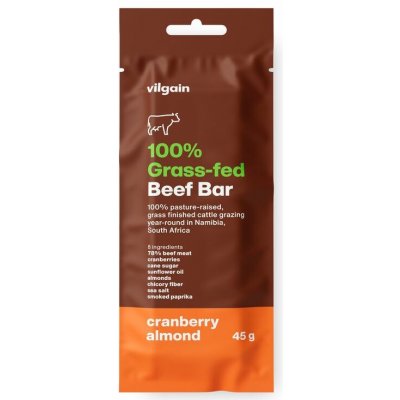 Vilgain 100% Grass-Fed Beef Bar brusinky a mandle 45 g – Hledejceny.cz