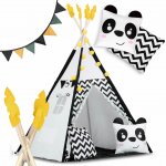 Nukido 740025 Dětské teepee s girlandou a světýlky bíločerné s pandou – Zboží Dáma