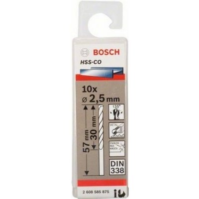 Sada 10ks kobaltových vrtáků do kovu Bosch HSS-Co, DIN 338 - 2.5 x 30 / 57 mm, spirálový, válcovaný (2 608 585 875) – Hledejceny.cz