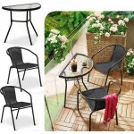 Crossheim C25006 Set Půlkulatý stůl + 2 židle PE rattan, černý – Sleviste.cz