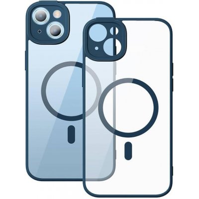 Pouzdro Baseus Frame Transparentní magnetické a ochranné tvrzené sklo iPhone 14 Plus modré – Zboží Mobilmania