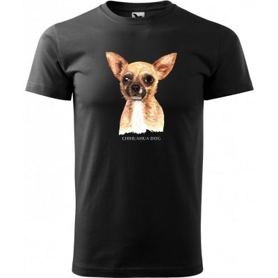 Stylové pánské bavlněné tričko s potiskem psa čivavy černá