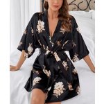 Beatris collection Saténový župan kimono Black Černá – Zboží Dáma