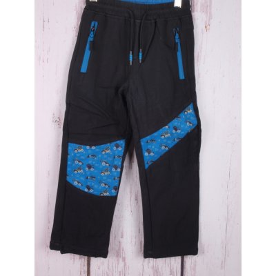 Sezon SF1977 Teplé softshell kalhoty podšité flísem nepromokavé černé s modrou se stavebními stroji – Zboží Mobilmania
