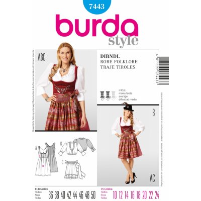 Střih Burda číslo 7443 krojové šaty, krojová zástěrka, krojová halenka – Zboží Dáma Střih Burda číslo 7443 krojové šaty, krojová zástěrka, krojová halenka – Zboží Dáma