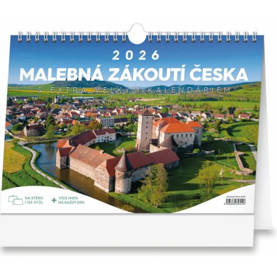 stolní Malebná zákoutí Česka s extra velkým kalendáriem 30 x 21 cm 2026 – Zboží Dáma