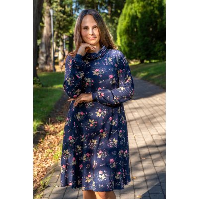 Jsem máma Zimní bambusové kojicí šaty se skrytými zipy tmavě modré s kvítky – Zboží Mobilmania