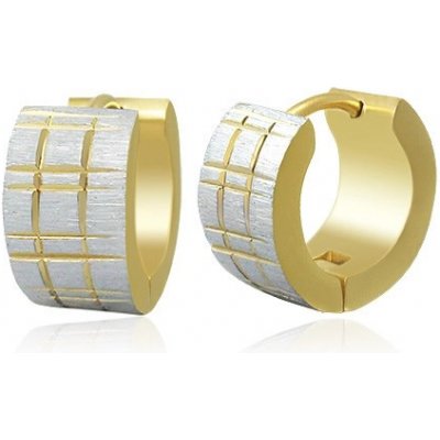 Šperky eshop Dvoubarevné ocelové matné kroužky s rýhováním zlaté barvy X05.10 – Zbozi.Blesk.cz