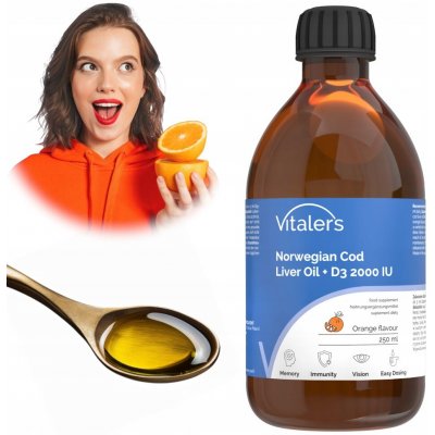 Vitaler's Norwegian Cod Liver Oil Omega-3 1200 mg D3 2000 IU 1200 mg pomeranč 250 ml – Hledejceny.cz