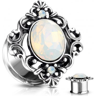Šperky eshop sedlový tunel do ucha stříbrné barvy oválný syntetický opál filigrán AB40.04 – Zbozi.Blesk.cz