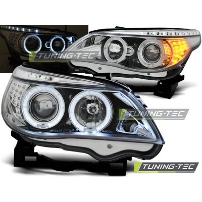 Přední světla angel eyes s LED BMW E60/E61 03-07 LED blinkr chrom