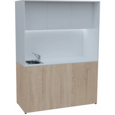KUCH - CUBE PLUS 3 kuchyňka, vybavení - dřez + baterie, 2000x1480x600 mm, LED osvětlení, dvířka, dub bardolino bílá – Hledejceny.cz