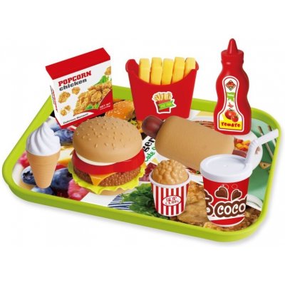 Wiky Fast Food s táckem hamburger hranolky párek v rohlíku zmrzlina nápoj kečup kuřecí nugety vidlička nůž – Zboží Dáma