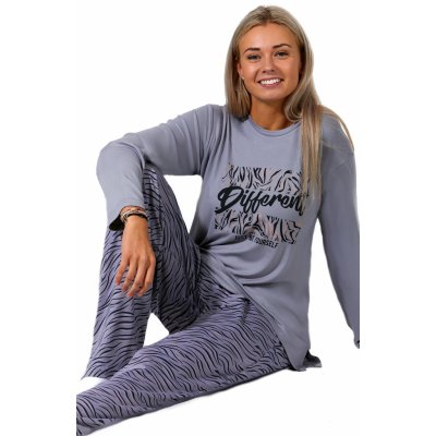 Šedé a černě i béžově pruhované extra jemné pyžamo pro plnoštíhlé ženy - zvířecí vzor 1B1841 šedá