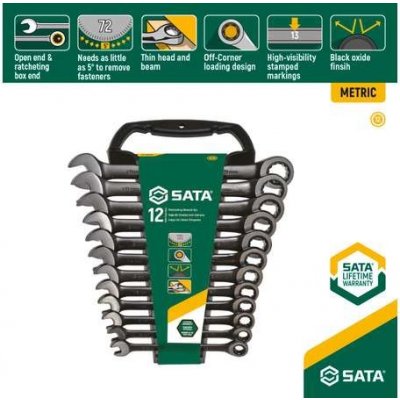 SATA Tools SATA ST08032 Očkoploché ráčnové klíče 8 ÷ 19 mm Černé (Sada 12 dílů) – Zboží Mobilmania