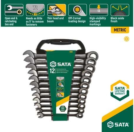 SATA Tools SATA ST08032 Očkoploché ráčnové klíče 8 ÷ 19 mm Černé (Sada 12 dílů)