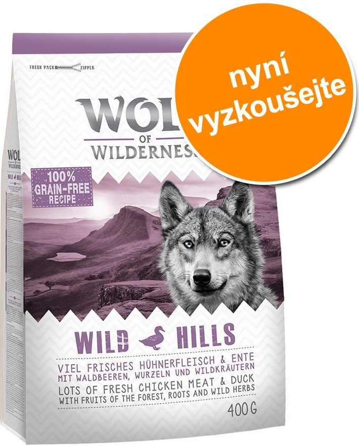 Wolf of Wilderness zkušební NOVINKA JUNIOR Wild Hills kachní 400 g