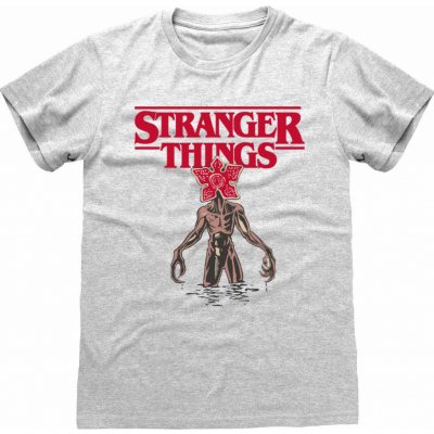 CurePink Pánské tričko Netflix Stranger Things Logo Demogorgon šedá bavlna – Zboží Mobilmania