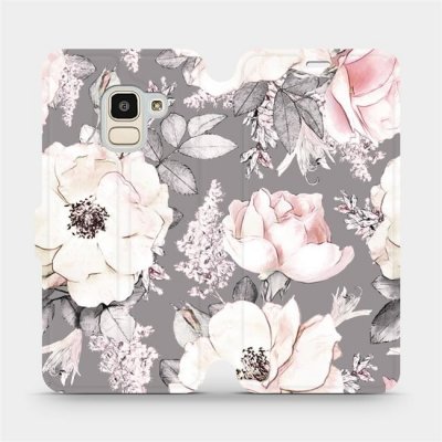 Pouzdro Mobiwear parádní flip Samsung Galaxy J6 2018 - MX06S Květy na šedém pozadí