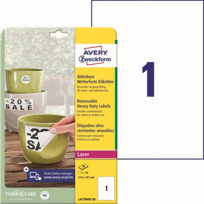 Avery Zweckform L4775REV-20 Odolné snímatelné etikety 210x297mm 20 ks bílá – Hledejceny.cz