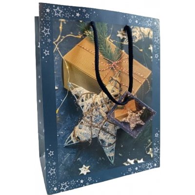 Nekupto Dárková papírová taška 23 x 18 x 10 cm Vánoční hvězda modrá – Zboží Dáma