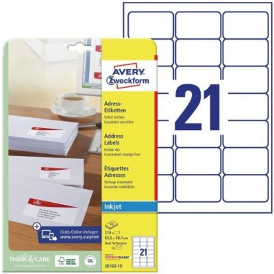 Avery Zweckform Adresní etikety 10 listů A4 bílé 63,5 x 38,1 mm pro inkoust J8160-10 – Zboží Dáma