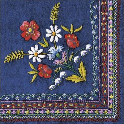 Ubrousek 33x33cm Výšivka květy na modrém – Zboží Mobilmania