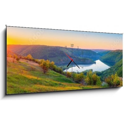 Obraz s hodinami 1D panorama - 120 x 50 cm - Vivid sunrise landscape in the national nature park Podilski Tovtry, canyon and Studenytsia river is tributary of Dnister ri