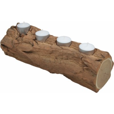 Svícen dřevěný podélný na čtyři čajové svíčky cca 30 x 10 cm s kůrou – Zbozi.Blesk.cz