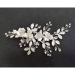B-TOP Elegantní vlasová spona/ pineta s květy, lístky a krystaly Druh barvy: Stříbrná – Zboží Dáma