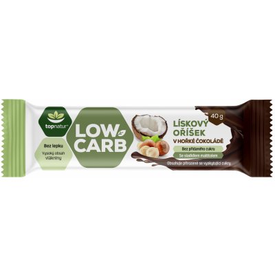 Topnatur LOW CARB kokos a lískový oříšek v hořké čokoládě 40 g – Zboží Dáma