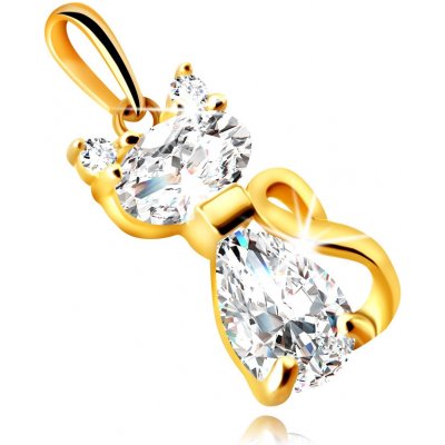 Šperky Eshop Zlatý 14K přívěsek kočka se zvednutým ocáskem čirá zirkonová hlavička, ouška a tělíčko S1GG236.24