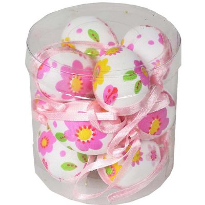Vajíčka dekorovaná látkou s kytičkami, závěsná na stužce x 12 ks, výška 4 cm, PVC Tube růžová 380094 11 – Zboží Mobilmania