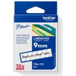 Brother TZE-121, černý tisk průsvitný podklad 8 m x 9 mm – Zboží Dáma