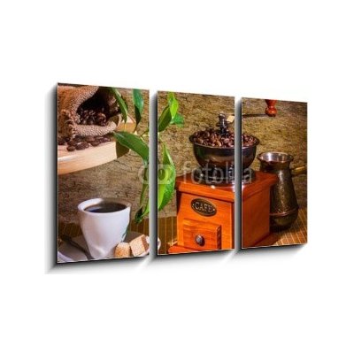 Obraz 3D třídílný - 90 x 50 cm - grinder and other accessories for the coffee brusky a další příslušenství pro kávu – Zbozi.Blesk.cz