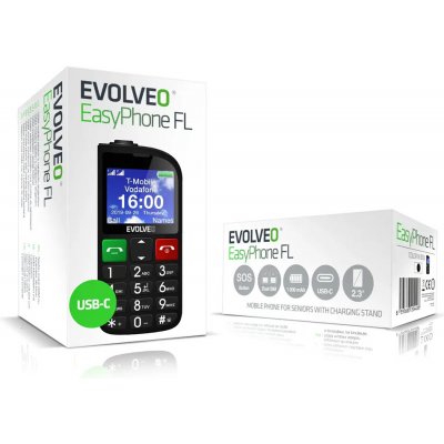 EVOLVEO EasyPhone FL, mobilní telefon pro seniory s nabíjecím stojánkem, černá – Zboží Mobilmania