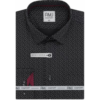 AMJ pánská košile z lyocellu dlouhý rukáv slim fit vzorovaná černá VDSER1354 – Zboží Mobilmania