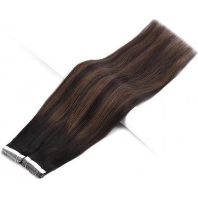 Vlasové PU pásky tape in na prodlužování vlasů 40cm ombré balayage 02/06/02 teplá světle hnědá / tmavě hnědá