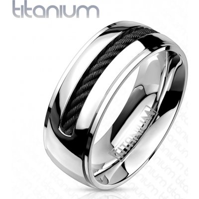 Šperky Eshop titanový prsten obroučka stříbrné barvy točený pásek uprostřed SP23.15