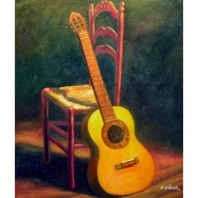 Obraz - Zátiší s kytarou 60 cm x 50 cm – Zboží Mobilmania