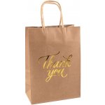 Dárková papírová taška Thank you 16x22 cm Varianta: hnědá přírodní zlatá, Balení: 12 ks – Zboží Živě